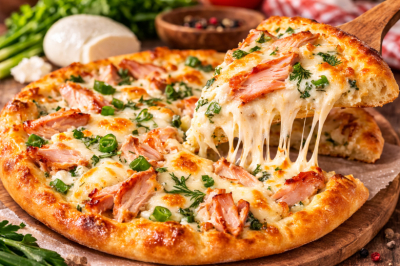 Деревенская пицца с копченой курочкой: беспроигрышное тесто на молоке и дрожжах